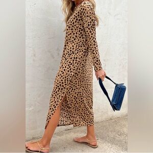 Never Fully Dressed Tan Leopard Long Sleeve Dress